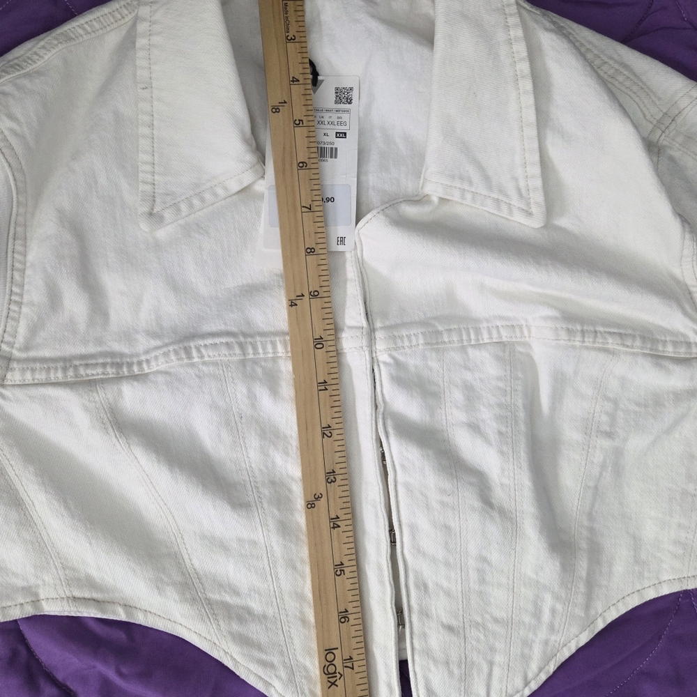 Zara Women's White Denim Jacket corset cropped jeans jacket Sz XXL - Picture 13 of 16